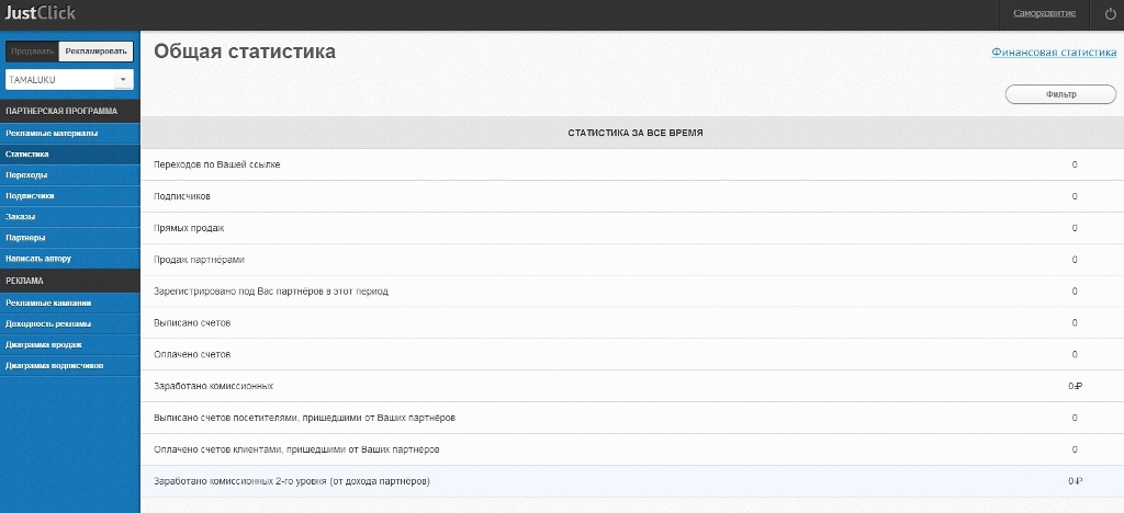 Статистика на джастлике в сервисе партнерских прогамм