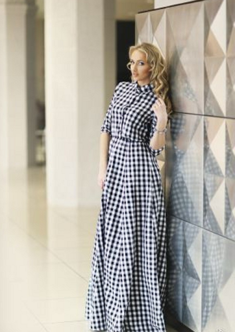 Платье в пол в мелкую клетку виши